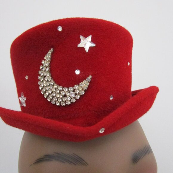 Rhinestone Stars Moon Felt Mini Top Hat Art Deco Derby Church main image 7